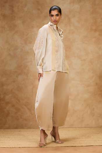 Buy Needleten Gold Organza, Viscose, Tissue Collared Neck Ivory And Striped Shirt Online at Aza Fashions Buy_Needleten_Gold Organza, Viscose, Tissue Collared Neck Ivory And Striped Shirt _Online_at_Aza_Fashions