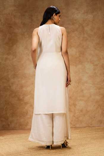 Needleten Ivory Thread Work A-Line Dress 