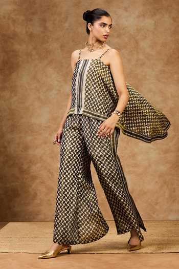 Buy Needleten Olive Green Silk, Tissue Square Neck Mosaic Strappy Top Online at Aza Fashions Buy_Needleten_Olive Green Silk, Tissue Square Neck Mosaic Strappy Top _Online_at_Aza_Fashions