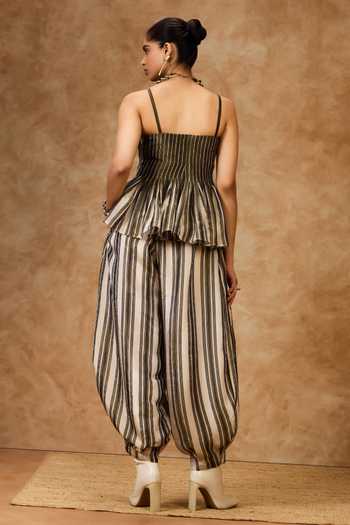 Needleten Olive Striped Peplum Top 