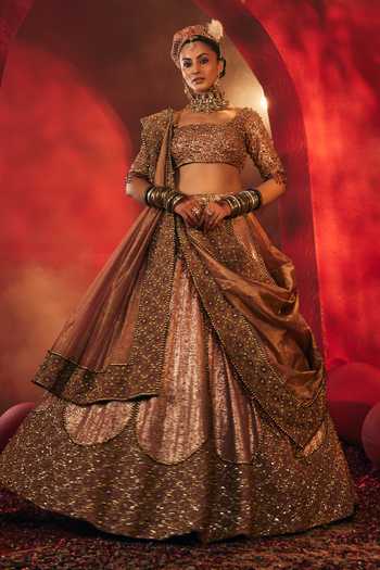 Buy_Payal & Zinal_Pink Georgette Nazara Embroidered Lehenga Set _Online_at_Aza_Fashions