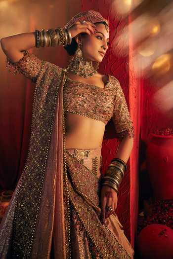 Buy_Payal & Zinal_Pink Georgette Nazara Embroidered Lehenga Set 