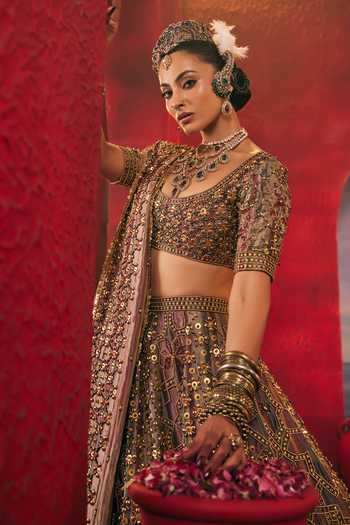 Shop Payal & Zinal Multi Color Round Neck Zareen Embroidered Lehenga Set Shop_Payal & Zinal_Multi Color Round Neck Zareen Embroidered Lehenga Set
