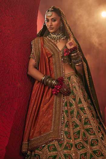 Payal & Zinal Multi Color Satin, Linen, Tissue V-neck Chandni Embroidered Lehenga Set Online at Aza Fashions Payal & Zinal_Multi Color Satin, Linen, Tissue V-neck Chandni Embroidered Lehenga Set _Online_at_Aza_Fashions
