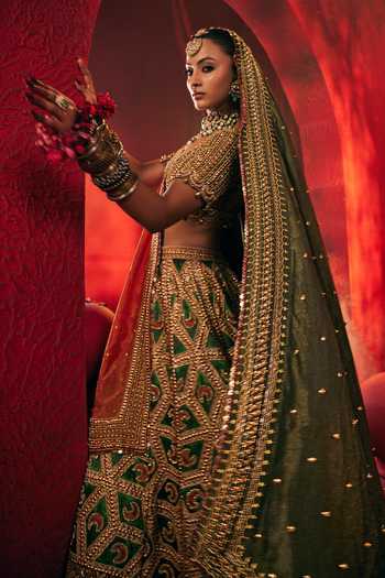 Shop Payal & Zinal Multi Color Satin, Linen, Tissue V-neck Chandni Embroidered Lehenga Set Online at Aza Fashions Shop_Payal & Zinal_Multi Color Satin, Linen, Tissue V-neck Chandni Embroidered Lehenga Set _Online_at_Aza_Fashions