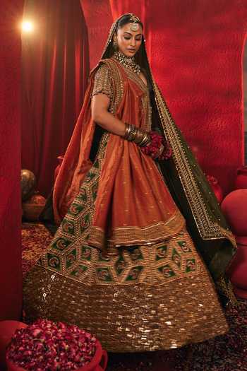 Payal & Zinal Multi Color Satin, Linen, Tissue V-neck Chandni Embroidered Lehenga Set at Aza Fashions Payal & Zinal_Multi Color Satin, Linen, Tissue V-neck Chandni Embroidered Lehenga Set _at_Aza_Fashions
