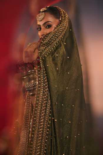 Shop Payal & Zinal Multi Color Satin, Linen, Tissue V-neck Chandni Embroidered Lehenga Set Shop_Payal & Zinal_Multi Color Satin, Linen, Tissue V-neck Chandni Embroidered Lehenga Set