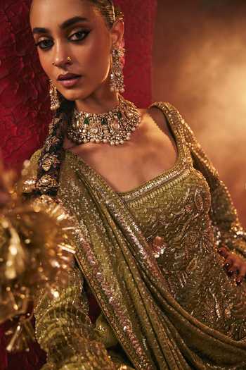 Buy Payal & Zinal Green Organza, Satin, Georgette, Brocade Soumya Floral Motif Kurta Lehenga Set Online at Aza Fashions Buy_Payal & Zinal_Green Organza, Satin, Georgette, Brocade Soumya Floral Motif Kurta Lehenga Set _Online_at_Aza_Fashions