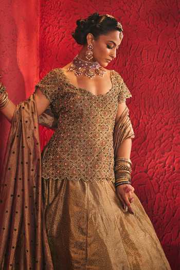 Buy_Payal & Zinal_Green Scoop Neck Deewani Block Print Lehenga Set _Online_at_Aza_Fashions