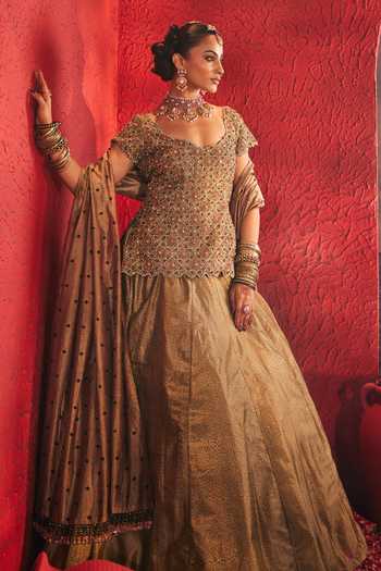 Buy_Payal & Zinal_Green Scoop Neck Deewani Block Print Lehenga Set 