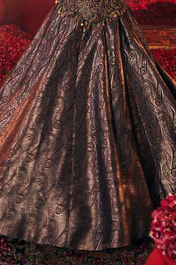 Payal & Zinal Purple Silk Stones Sweetheart Neck Helena Woven Corset And Lehenga Set at Aza Fashions Payal & Zinal_Purple Silk Stones Sweetheart Neck Helena Woven Corset And Lehenga Set _at_Aza_Fashions