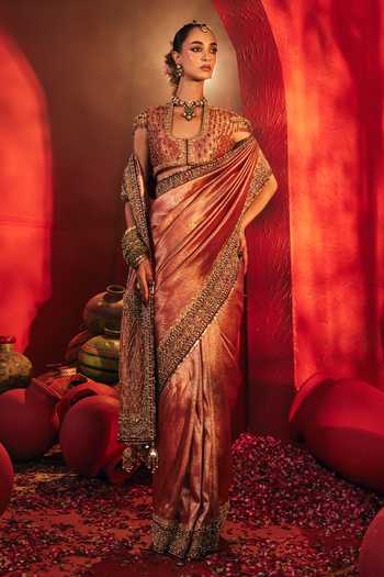 Buy_Payal & Zinal_Pink Silk Scoop Neck Annika Border Embroidered Saree With Blouse 