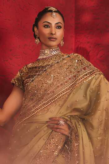 Payal & Zinal Gold Tissue, Organza, Satin Round Neck Reva Embroidered Saree With Blouse Online at Aza Fashions Payal & Zinal_Gold Tissue, Organza, Satin Round Neck Reva Embroidered Saree With Blouse _Online_at_Aza_Fashions