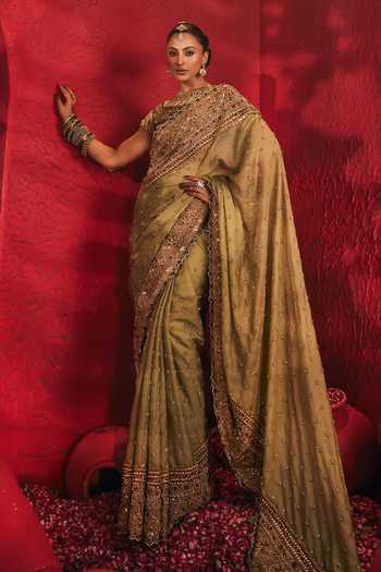 Buy Payal & Zinal Gold Tissue, Organza, Satin Round Neck Reva Embroidered Saree With Blouse Online at Aza Fashions Buy_Payal & Zinal_Gold Tissue, Organza, Satin Round Neck Reva Embroidered Saree With Blouse _Online_at_Aza_Fashions