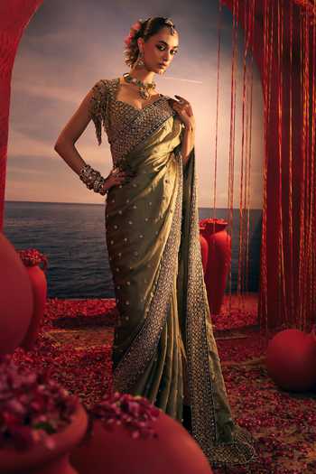 Buy Payal & Zinal Blue Organza, Satin, Velvet Banno Embroidered Saree With Blouse Online at Aza Fashions Buy_Payal & Zinal_Blue Organza, Satin, Velvet Banno Embroidered Saree With Blouse _Online_at_Aza_Fashions