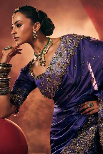 Payal & Zinal Purple Organza, Georgette, Satin Zarna Embroidered Saree With Blouse Online at Aza Fashions Payal & Zinal_Purple Organza, Georgette, Satin Zarna Embroidered Saree With Blouse _Online_at_Aza_Fashions