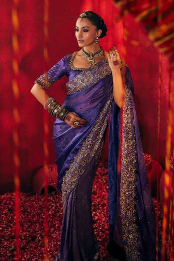 Buy Payal & Zinal Purple Organza, Georgette, Satin Zarna Embroidered Saree With Blouse Online at Aza Fashions Buy_Payal & Zinal_Purple Organza, Georgette, Satin Zarna Embroidered Saree With Blouse _Online_at_Aza_Fashions