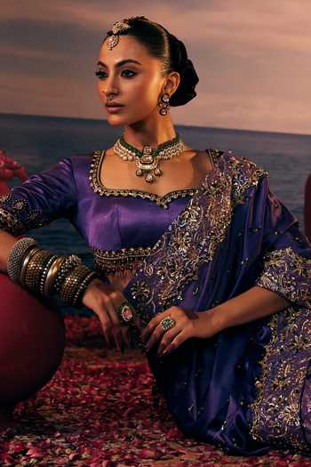 Shop Payal & Zinal Purple Organza, Georgette, Satin Zarna Embroidered Saree With Blouse Online at Aza Fashions Shop_Payal & Zinal_Purple Organza, Georgette, Satin Zarna Embroidered Saree With Blouse _Online_at_Aza_Fashions