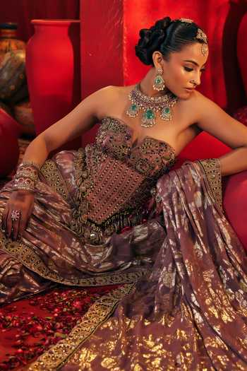 Buy Payal & Zinal Pink Georgette, Brocade Beads, Crystals Dori Gaji Woven Saree With Corset Online at Aza Fashions Buy_Payal & Zinal_Pink Georgette, Brocade Beads, Crystals Dori Gaji Woven Saree With Corset _Online_at_Aza_Fashions