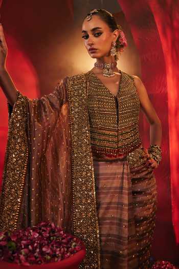 Payal & Zinal Multi Color V-neck Kalirah Embroidered Saree With Blouse Online at Aza Fashions Payal & Zinal_Multi Color V-neck Kalirah Embroidered Saree With Blouse _Online_at_Aza_Fashions