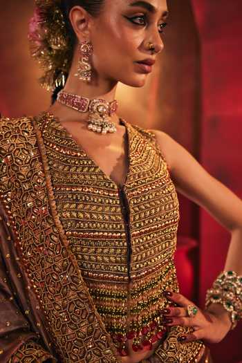 Buy Payal & Zinal Multi Color V-neck Kalirah Embroidered Saree With Blouse Buy_Payal & Zinal_Multi Color V-neck Kalirah Embroidered Saree With Blouse
