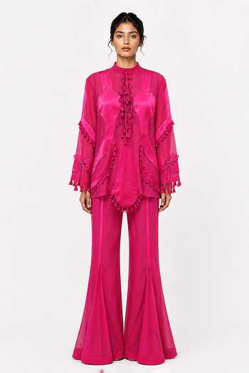 Saim Sculptural Scallop Chanderi Top & Godet Sharara Set 