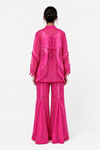 Saim Sculptural Scallop Chanderi Top & Godet Sharara Set 