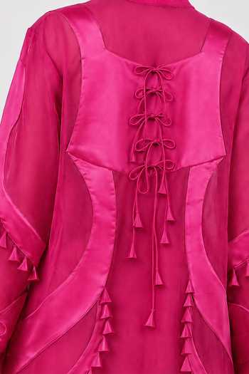 Shop_Saim_Fuchsia Chanderi, Satin, Silk Sculptural Scallop Top And Godet Sharara Set _Online_at_Aza_Fashions