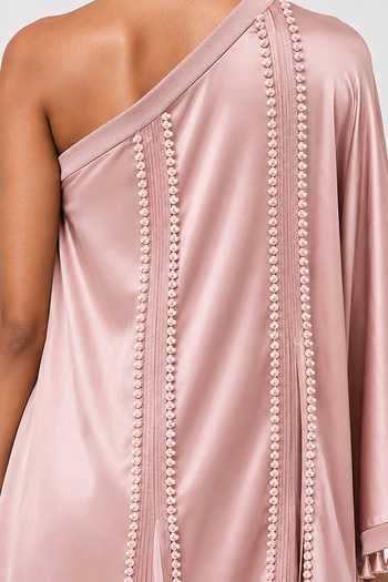 Buy_Saim_Pink Silk, Satin, Jersey One Shoulder Godets Top And Trouser Set _Online_at_Aza_Fashions