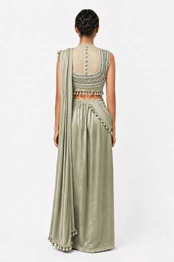 Saim Hand Embroidered Blouse With Pre-Draped Skirt Saree 