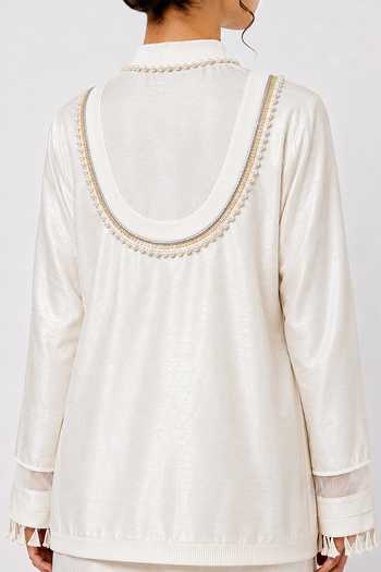 Saim_Off White Silk, Satin, Chanderi Mandarin Collar Top And Skirt Set _Online_at_Aza_Fashions