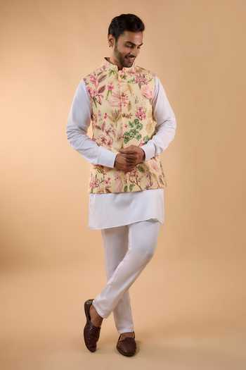 Spring Break Floral Print Nehru Jacket & Kurta Set