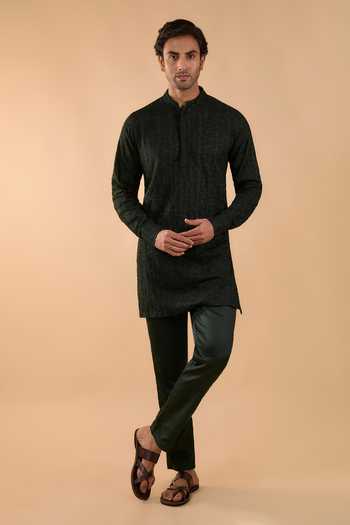 Spring Break Bottle Green Embroidered Kurta Set