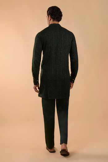 Spring Break Bottle Green Embroidered Kurta Set