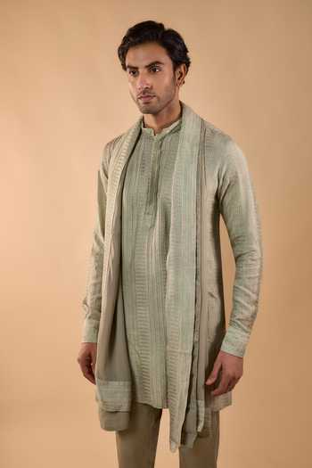 Spring Break Green Silk, Cotton Satin, Viscose Sage Embroidered Kurta Set Online at Aza Fashions Spring Break_Green Silk, Cotton Satin, Viscose Sage Embroidered Kurta Set _Online_at_Aza_Fashions