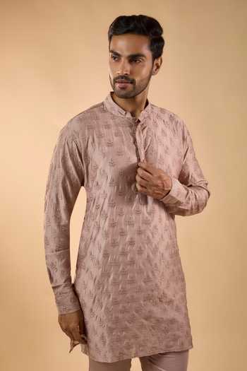 Spring Break Pink Silk, Cotton Satin Embroidered Kurta Set Online at Aza Fashions Spring Break_Pink Silk, Cotton Satin Embroidered Kurta Set _Online_at_Aza_Fashions