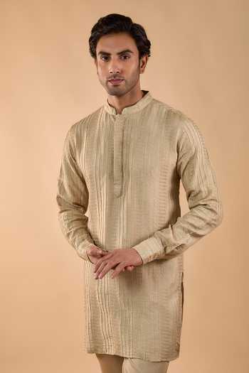 Buy Spring Break Beige Silk, Cotton Satin Embroidered Kurta Set Online at Aza Fashions Buy_Spring Break_Beige Silk, Cotton Satin Embroidered Kurta Set _Online_at_Aza_Fashions