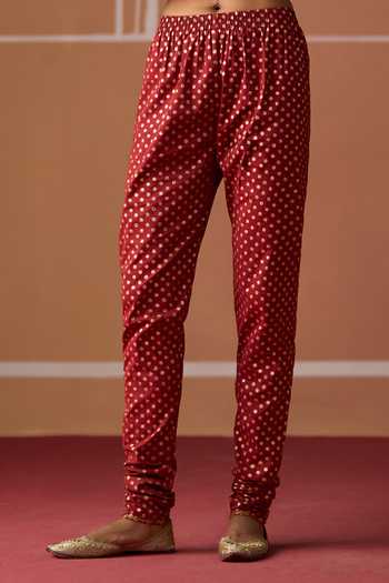 Swatti Kapoor_Brown Cotton, Lycra Tania Hand Block Print Churidar _Online_at_Aza_Fashions