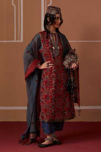 Swatti Kapoor_Blue Chanderi, Satin, Modal Tejas Ajrakh Dupatta _Online_at_Aza_Fashions