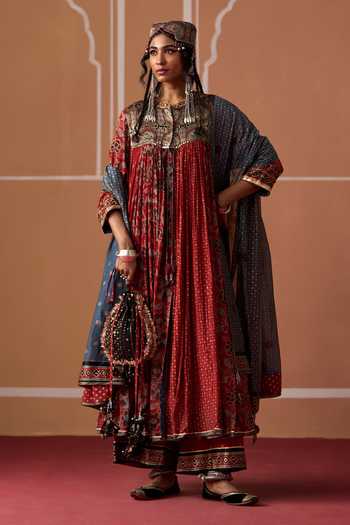 Buy_Swatti Kapoor_Blue Chanderi, Satin, Modal Tejas Ajrakh Dupatta _Online_at_Aza_Fashions
