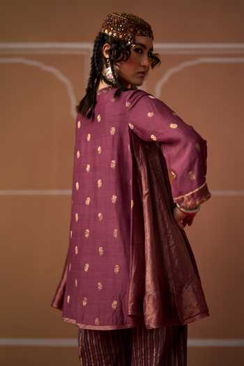 Buy Swatti Kapoor Purple Silk Round Neck Oorja Short Flared Kurta Online at Aza Fashions Buy_Swatti Kapoor_Purple Silk Round Neck Oorja Short Flared Kurta _Online_at_Aza_Fashions