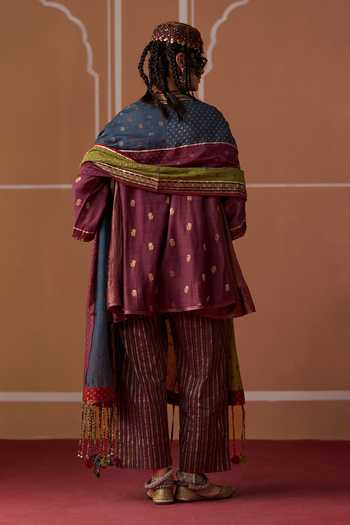 Shop Swatti Kapoor Purple Silk Round Neck Oorja Short Flared Kurta Shop_Swatti Kapoor_Purple Silk Round Neck Oorja Short Flared Kurta