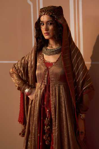 Swatti Kapoor Grey Chanderi Scoop Neck Aashi Double Layered Anarkali at Aza Fashions Swatti Kapoor_Grey Chanderi Scoop Neck Aashi Double Layered Anarkali _at_Aza_Fashions