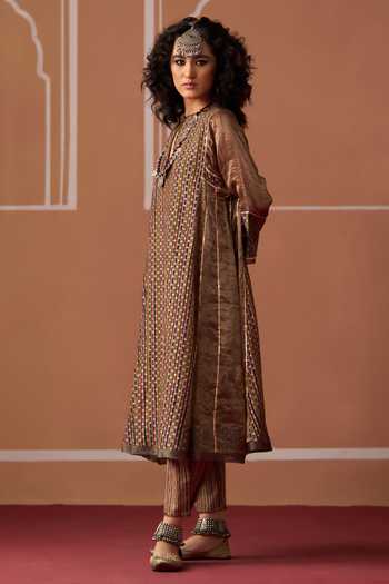 Buy Swatti Kapoor Multi Color Cotton, Chanderi Round Neck Kamya Handwoven Kurta Online at Aza Fashions Buy_Swatti Kapoor_Multi Color Cotton, Chanderi Round Neck Kamya Handwoven Kurta _Online_at_Aza_Fashions