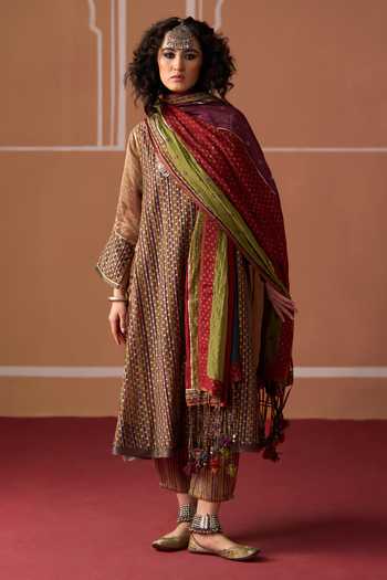 Swatti Kapoor Multi Color Cotton, Chanderi Round Neck Kamya Handwoven Kurta at Aza Fashions Swatti Kapoor_Multi Color Cotton, Chanderi Round Neck Kamya Handwoven Kurta _at_Aza_Fashions
