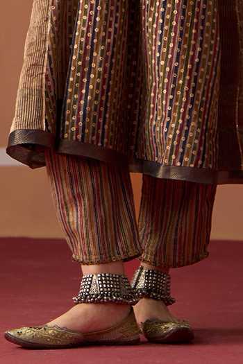 Swatti Kapoor Brown Cotton, Chanderi Kamya Handwoven Kurta Set Online at Aza Fashions Swatti Kapoor_Brown Cotton, Chanderi Kamya Handwoven Kurta Set _Online_at_Aza_Fashions