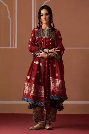 Shop Swatti Kapoor Multi Color Cotton, Chanderi, Satin, Modal, Aditi Handwoven Kaftan Kurta Set Online at Aza Fashions Shop_Swatti Kapoor_Multi Color Cotton, Chanderi, Satin, Modal, Aditi Handwoven Kaftan Kurta Set _Online_at_Aza_Fashions