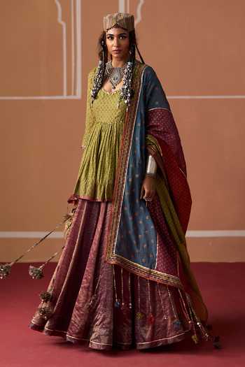 Swatti Kapoor Rida Hand Block Print Kurta Lehenga Set