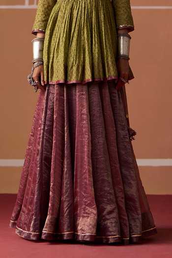 Buy Swatti Kapoor Green Cotton, Chanderi Round Neck, Yes Rida Hand Block Print Kurta Lehenga Set Online at Aza Fashions Buy_Swatti Kapoor_Green Cotton, Chanderi Round Neck, Yes Rida Hand Block Print Kurta Lehenga Set _Online_at_Aza_Fashions