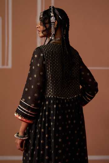 Shop Swatti Kapoor Black Chanderi, Cotton, Modal, Brocade Round Meenal Handwoven Kurta Salwar Set Online at Aza Fashions Shop_Swatti Kapoor_Black Chanderi, Cotton, Modal, Brocade Round Meenal Handwoven Kurta Salwar Set _Online_at_Aza_Fashions